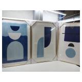 FACTORY SEALED - ArtbyHannah Abstract Blue Canvas Wall Art Framed with Geometric Prints, Gold Framed Modern Wall Art for Living Room, 3 Pack 16x24 Inch  - Retail: $80