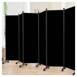 APPEARS NEW - Room Divider 6FT Room Partition with Lockable Wheels, 6 Panel Room Dividers, Freestanding Indoor Folding Privacy Screens, Portable Fabric Wall Divider for Room Separation, Black  - Retai