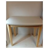 17Hx17.5"W Makeup Vanity Chair for Living Room, Morden Foot Stool Ottoman Piano Bench,Small Upholstered Bench for Bedroom, Beige with Grey leather Cushion.