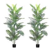FACTORY SEALED - Ruopei 6ft Faux Palm Trees for Indoor Set of 2 - Tall Fake Floor Plant for Living Room Artificial Tree Large Tropical Plants with Pot Office Home Bedroom Decor Outdoor