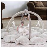 APPEARS NEW - 5-in-1 Thick & Plush Baby Play Gym, Baby Play Mats for Floor, Tummy Time Mat with 6 Toys, Cat Bed, Dog Bed, Convertible Stage-Based Developmental from Baby to Toddler, Ball Pit, Pet Cush