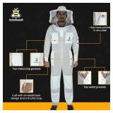 FACTORY SEALED - BeeProGear 3-layer Ultra Ventilated Mesh Bee Suit for Beekeepers |Round Veil Sting-Proof Beekeeping Suit with Leather gloves and bag (White, XX-Large)  - Retail: $105