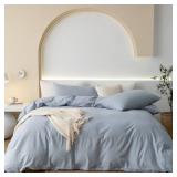 FACTORY SEALED - JIYUAN 100% Washed Cotton Duvet Cover Set 3 Pieces Queen, 1 Duvet Cover 90x90 Inches(Comforter Not Included) and 2 Pillowcases,Linen Feel Bedding Set Comfy and Breathable, Heathered L