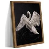 Framed Black and White Swan Wall Art Vintage Aesthetics Art Retro Picture Print with Wood Frame Dark Academia Moody Painting Wall Decor for Bedroom Livingroom12x16 Inch - Retail: $22