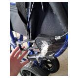 Medline Lightweight Foldable Transport Wheelchair with Handbrakes and 12-Inch Wheels, Blue Frame, Black Upholstery - MISSING ONE FOOTREST - Retail: $160
