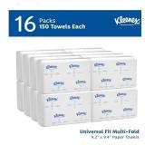 Kleenex Professional Universal Multifold Paper Towels, Bulk (01890), Absorbency Pockets, 9.2 x 9.4" Towel, White (150 Sheets/Pack, 16 Packs/Case, 2,400 Sheet Total) - Retail: $42"