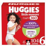 Huggies Size 6 Baby Diapers, Little Movers HuggFit 360Â° Baby Diapers with 360Â° Waistband, Size 6 (35+ lbs), 104 Count (2 Packs of 52), Packaging May Vary
