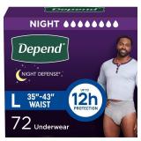Depend Night Defense Adult Diapers, Incontinence Underwear for Men, Disposable, Overnight, Large, Grey, 72 Count - Retail: $71