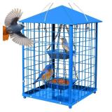 Mealworms Bird Feeders for Bluebirds - Metal - Huge Caged Squirrel-proof Bird Feeders with 2 Cups, DIY Wild Bird Feeders Outdoor Hanging (Blue), Attract Small Birds, 2lbs Seed Capacity+1 Mealworms Cup