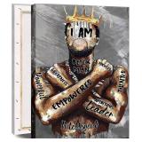Framed Large 24 x 36 African American Canvas Wall Art Decor Black Man King Men Posters Prints Artwork Pictures Paintings for Living Room Bedroom hallway Office Men
