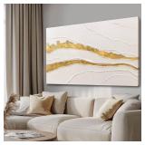 VAYIMDH Minimalist Wall Decor Line Art Gold Modern Wall Art Abstract Green White Textured Artwork for Living Room Dining Room Bedroom Picture 24x48 Inch - Retail: $90