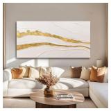 VAYIMDH Minimalist Wall Decor Line Art Gold Modern Wall Art Abstract Green White Textured Artwork for Living Room Dining Room Bedroom Picture 24x48 Inch - Retail: $90