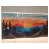 Canvas Wall Art Landscape Blue Foggy Forest Mountain Sunrise Mountains Birds Sunset Modern Canvas Paintings Wall Painting Room Decor Wall Decor for Bedroom Bathroom Kitchen Ready to Hang 20x40inch