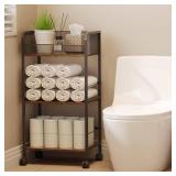 Bathroom Towel Rack Free Standing, Bathroom Organizers and Storage Cart with Divider, 3-Tier Toilet Paper Holder with Wheels, Utility Cart for Tissue Toiletries Detergent Soap in Bathroom Laundry