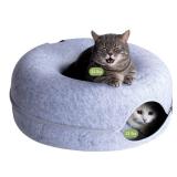 Peekaboo Cat Cave for Multiple & Large Cats Up to 30-45 Lbs, Scratch Detachable & Washable Tunnel Bed, Comfy Donut Cat Cave (Light Gray, Large). HOLE ON THE BACKSIDE. - Retail: $65