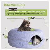 Peekaboo Cat Cave for Multiple & Large Cats Up to 30-45 Lbs, Scratch Detachable & Washable Tunnel Bed, Comfy Donut Cat Cave (Light Gray, Large). HOLE ON THE BACKSIDE. - Retail: $65