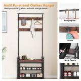 Coat Rack, Hall Tree with Shoe Bench for Entryway, Entryway Bench with Coat Rack, 4-in-1, Industrial Coat and Shoe Rack with 9 Removable Hooks, a Hanging Rod, Wall Rack - Retail: $60