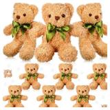 9 Pieces Cute Bear Stuffed Animals 10 Inch Soft Plush Stuffed Bears Toy Gift Bulk with Bow Tie Kids Boys Girls Graduation Baby Shower Birthday Party Gift(Golden) - Retail: $26