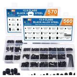 1130PCS Set Screws, 32 Sizes Metric & SAE Set Screw Assortment Kit, Allen Head Socket Hex Grub Screws for Bathroom Fixtures, Door Handles, Alloy Steel Black (M3-M8, 1/8-40 to 5/16"-18)"