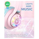 iClever Cat Ear Kids Bluetooth Headphones, LED Lights Up, 74/85dBA Safe Volume Limited, 50H Playtime, Bluetooth 5.2, USB C, Kids Headphones Wireless for Travel iPad Tablet, Meow Macaron Pink - Retail: