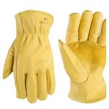 Wells Lamont Leather Work Gloves for Men Grain Cowhide, Reinforced Palm Ideal for Construction, Farming, Ranching Ergonomic Fit, Keystone Thumb, Elasticized Wrist Saddletan XX-Large (1129XX) 3 Pairs. 