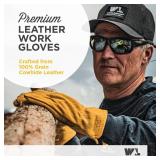 Wells Lamont Leather Work Gloves for Men Grain Cowhide, Reinforced Palm Ideal for Construction, Farming, Ranching Ergonomic Fit, Keystone Thumb, Elasticized Wrist Saddletan XX-Large (1129XX) 3 Pairs. 