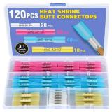 120PCS Heat Shrink Butt Wire Connectors, Waterproof Insulated Electrical Connectors, Butt Connectors Heat Shrink for Marine Automotive Boat Truck Wire Joints(4colors/4sizes) - Retail: $17