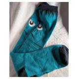 Cartoon Monster Face Turquoise Crew Socks