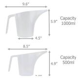 Plastic Funnel Pitcher Measuring Cup with Long Spout for Filling Muffin Pans, Baking Molds, Salt Shakers, Pancake Batter, Watering Plants (2-Pack 1000ml + 2-Pack 500ml) Retail $13.33