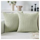 Light Green Corduroy Pillow Covers 20x20 Inch Set of 2 Super Soft Boho Striped Pillow Covers Decorative Textured Throw Pillows for Spring Couch Cushion Bed Livingroom Retail $18.73