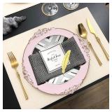 Pink Charger Plates with Gold Rim Edge, 13" Elegant Plastic Set of 6 Chargers for Dinner Plates for Table Decoration, Wedding, Thanksgiving, Christmas Retail $30.07