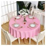 Lot of 7 Pink Round Tablecloth Waterproof Stain Resistant Wrinkle Free Table Cloth 210GSM Polyester Washable Wipeable Table Cover for Party, Banquet, Wedding, Indoor and Outdoor use (60 inch, Circle) 