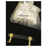 6 Pack Cabinet Handles for Kitchen Cabinets and Bedroom Cupboards, 3-1/2 Inch Hole Center Cabinet Pulls Square Tube Clear Acrylic Drawer Pulls with Gold Finish Base Retail $18.13