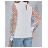 Womens Mock Neck Tops Dressy Casual Dots Long Sleeve Shirts Ruffle Work Blouse (Small, White) Retail $26.99