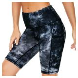 High Waist Out Pocket Yoga Pants Tummy Control Workout Running 4 Way Stretch Yoga Leggings (Dye Black, S) Retail $24.91