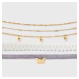 Beaded Flower and Butterfly Charm Choker Necklace Set 5pc - Wild Fableâ¢ Gold - Retail: $12