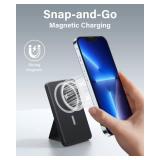 Fokimdo Magnetic Wireless Power Bank, Ultra-Thin 5000mAh Portable Charger Power Bank with Foldable Stand, Mag-Safe Battery Pack 5V/3A USB-C Output Input for iPhone 14/13/12 Series - Retail: $24
