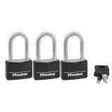 Master Lock 3pk 40mm Covered Brass Key Lock Set Black: Padlocks with Keys for Storage & Hall Lockers, Double-Locking Lever - Retail: $35