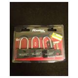 Master Lock 3pk 40mm Covered Brass Key Lock Set Black: Padlocks with Keys for Storage & Hall Lockers, Double-Locking Lever - Retail: $35