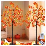 Remote Control&Timer-2 Pack 4 Ft Prelit Lighted Fall Maple Tree Thanksgiving Fall Decorations for Home, 3D Patented Pumpkin Lights Acorn 96 LEDs 8 Mode Halloween Thanksgiving Decor Porch Party Outdoor