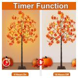 Remote Control&Timer-2 Pack 4 Ft Prelit Lighted Fall Maple Tree Thanksgiving Fall Decorations for Home, 3D Patented Pumpkin Lights Acorn 96 LEDs 8 Mode Halloween Thanksgiving Decor Porch Party Outdoor