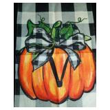 CROWNED BEAUTY Fall Thanksgiving Pumpkin Monogram Letter W Garden Flag 12x18 Inch Double Sided Burlap Plaid Small Yard Decoration  - Retail: $27