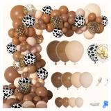 170Pcs CowBoy Balloons Garland Arch Kit, Cow Brown Neutral Blush Confetti Print Balloons for Western Cowboy Cowgirl Farm Animal Themed Baby Shower Bachelor Birthday Party Decorations Supplies - Retail