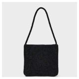 Beaded Heart Flat Shoulder Bag - A New Dayâ¢ Black: Floral Pattern, Beaded Handle, Jacquard Weave, Collapsible Design - Retail: $30