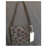 Beaded Heart Flat Shoulder Bag - A New Dayâ¢ Black: Floral Pattern, Beaded Handle, Jacquard Weave, Collapsible Design - Retail: $30