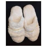 Luxury Pearl-Trimmed Plush Slippers - Retail: $25