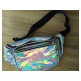 Holographic Fanny Pack for Women Men, Water Resistant Crossbody Waist Bag Pack with Multi-Pockets Adjustable Belts, Cute Bum Belt Bag for Travel Walking Running Hiking Cycling (Holographic Silver) Ret