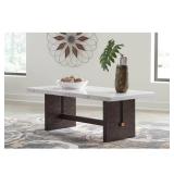 Burkhaus 52 In. White/Brown Rectangle Marble Coffee Table - Retail: $400