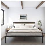 Modern Platform Bed Frame with Upholstered Headboard - Retail: $299