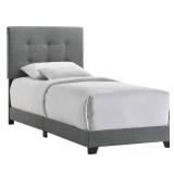 Modern Gray Upholstered Twin Bed Frame with Tufted Headboard - Retail: $199